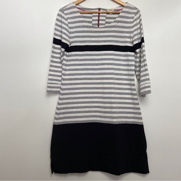 Hatley 100% cotton shift dress tunique striped grey white pink 3/4 sleeves - Picture 16 of 16